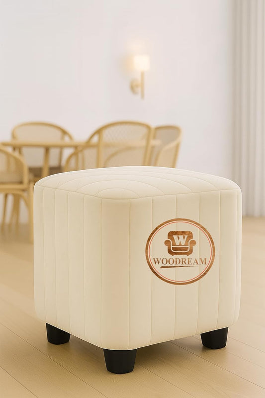 Stylish Upholstered Ottoman Stool Set of 2 – Compact Modern Footrest with Solid Wooden Legs