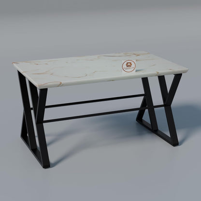 Modern 6 Seater Dining Table Set with Upholstered Chairs – Marble Finish Table Top