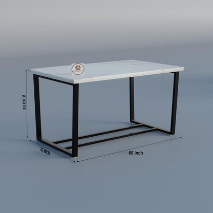 Modern 6 Seater Dining Table Set with Upholstered Chairs – Marble Finish Top & Metal Frame