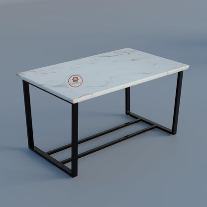 Modern 6 Seater Dining Table Set with Upholstered Chairs – Marble Finish Top & Metal Frame