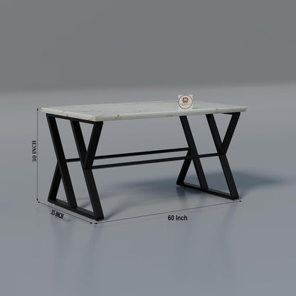 Modern 6 Seater Dining Table Set with Upholstered Chairs – Marble Finish Table Top