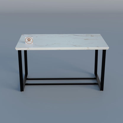 Modern 6 Seater Dining Table Set with Upholstered Chairs – Marble Finish Top & Metal Frame