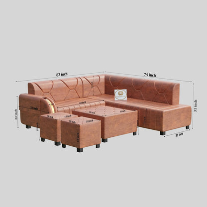 Upholstered 7 Seater L Shape Sofa Set with Center Table & Ottoman