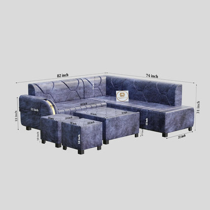 Ocean Luxe 7 Seater L Shape Sofa Set with Center Table & Ottomans
