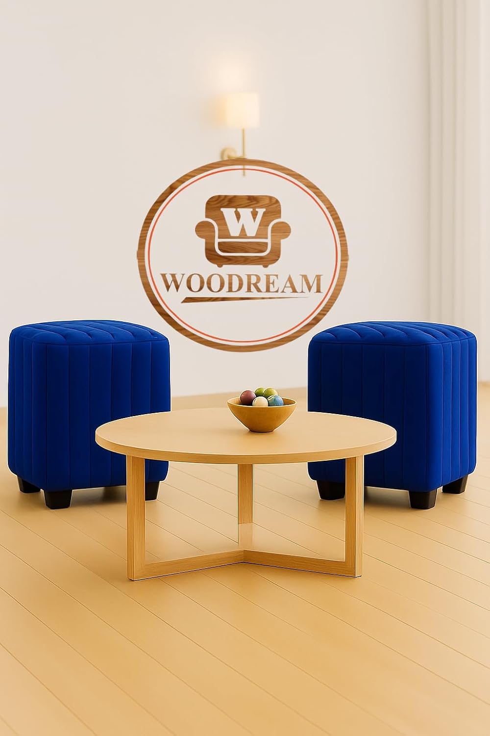 Stylish Upholstered Ottoman Stool Set of 2 – Compact Modern Footrest with Solid Wooden Legs
