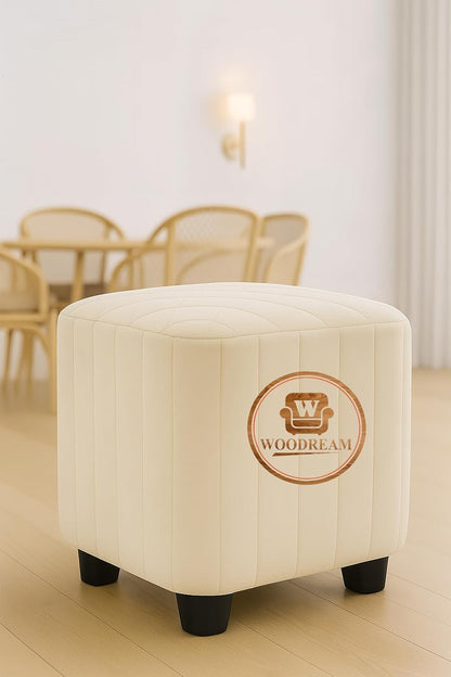Stylish Upholstered Ottoman Stool Set of 2 – Compact Modern Footrest with Solid Wooden Legs