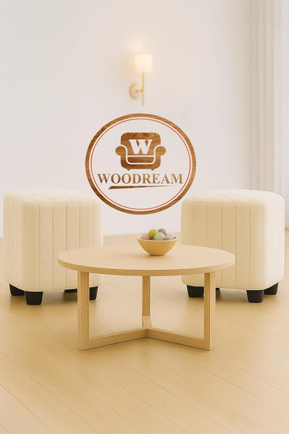 Stylish Upholstered Ottoman Stool Set of 2 – Compact Modern Footrest with Solid Wooden Legs