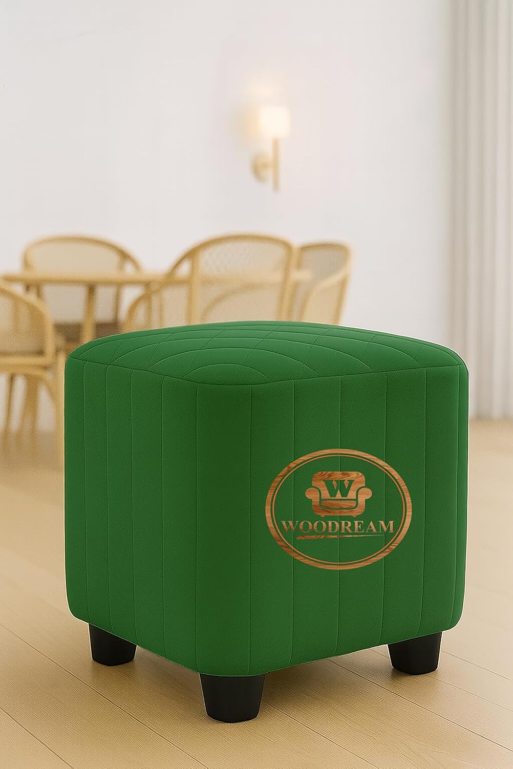 Stylish Upholstered Ottoman Stool Set of 2 – Compact Modern Footrest with Solid Wooden Legs