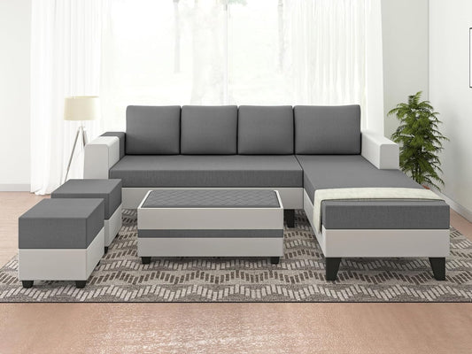 Prime Living 8 Seater L Shape Sofa Set with Bench & Ottomans
