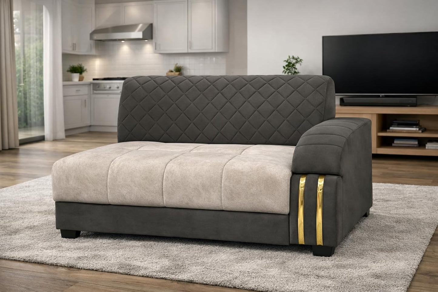 Royal Comfort Upholstered 7 Seater L Shape Sofa Set with Center Table & Ottomans