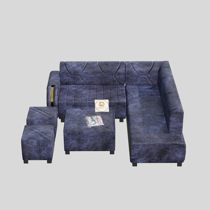 Ocean Luxe 7 Seater L Shape Sofa Set with Center Table & Ottomans