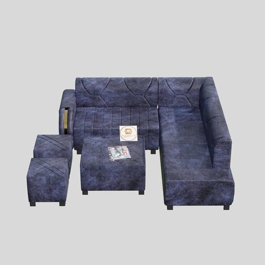 Ocean Luxe 7 Seater L Shape Sofa Set with Center Table & Ottomans