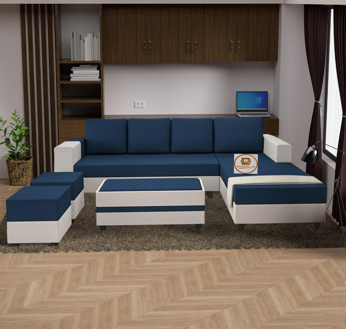 Urban Comfort 8 Seater L Shape Sofa Set with Center Table & Ottomans