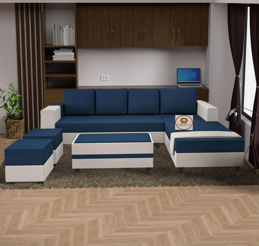 Urban Comfort 8 Seater L Shape Sofa Set with Center Table & Ottomans
