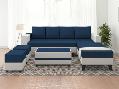 Urban Comfort 8 Seater L Shape Sofa Set with Center Table & Ottomans