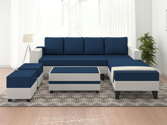 Urban Comfort 8 Seater L Shape Sofa Set with Center Table & Ottomans