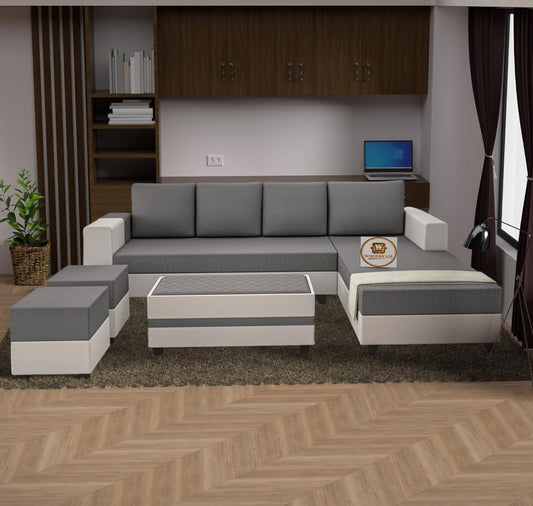 Prime Living 8 Seater L Shape Sofa Set with Bench & Ottomans