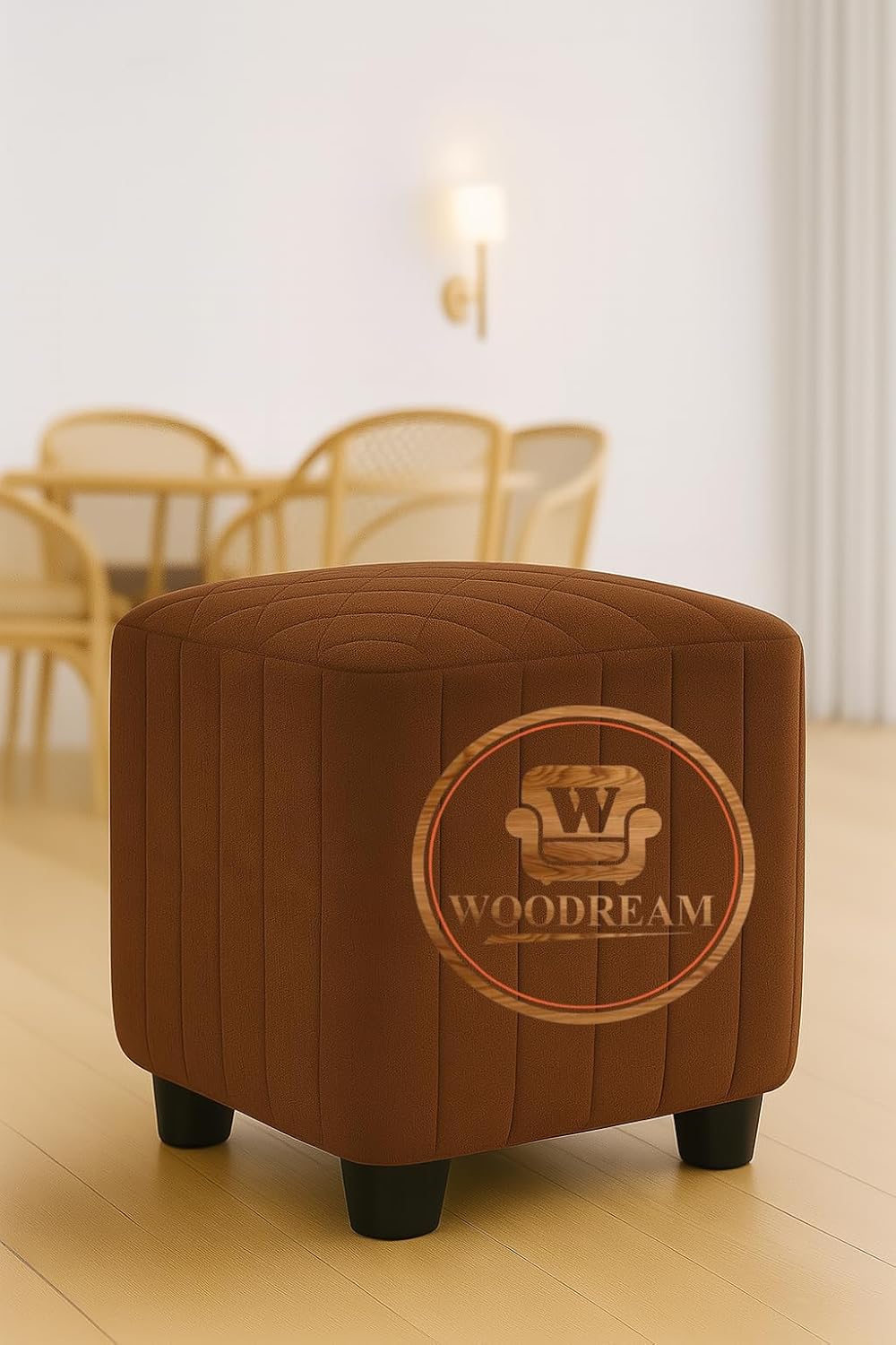 Stylish Upholstered Ottoman Stool Set of 2 – Compact Modern Footrest with Solid Wooden Legs