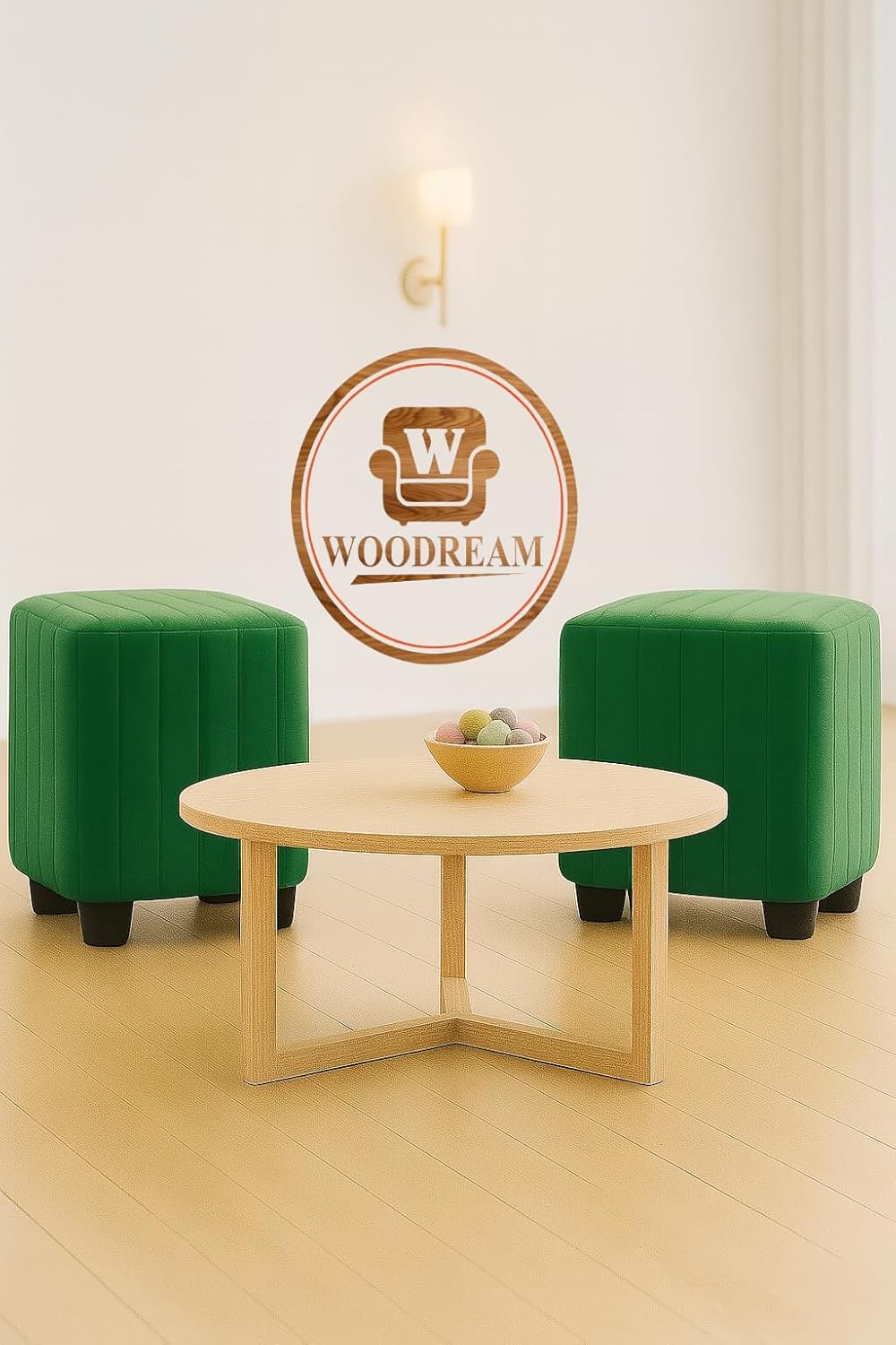 Stylish Upholstered Ottoman Stool Set of 2 – Compact Modern Footrest with Solid Wooden Legs