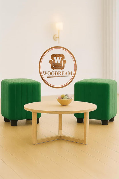 Stylish Upholstered Ottoman Stool Set of 2 – Compact Modern Footrest with Solid Wooden Legs